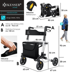 KESSER - Lichtgewicht Rollator - Dubbel Opvouwbaar - Zwart •