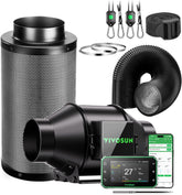 VIVOSUN Smart buisventilator 100 mm/afvoerset AeroZesh G4 met GrowHub E42A+, temperatuur- en vochtigheidsregelaar, wifi/app-afstandsbediening, actieve koolfilter en slang voor kweektenten