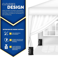 tillvex® 2 x zijwand voor paviljoen, 3 x 3 m, vouwpaviljoen, zijpanelen, waterafstotend, zijramen en ritssluiting, zijwanden voor tuintent, partytent, wit