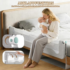 Valbescherming voor boxspringbed, valbescherming bed, 200 cm, bedhek voor baby's en kinderen, bedhek, valbescherming, inklapbaar 180 graden, in hoogte verstelbaar, luchtig net, stabiel, kinderbedhek, grijs