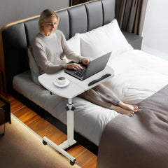 Soontrans Bedtafel op wieltjes, 60 x 40 cm, in hoogte verstelbaar, bijzettafel, bed met meerdere hoeken, kantelbare plaat, voor ziekenbed, verpleegbed, woonkamer, slaapkamer, kantoor (wit)