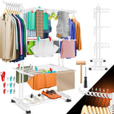 KESSER® Droogrek met wielen, ruimtebesparende wasdroger voor binnen en buiten, 4 etages, 2 draaibare zijvleugels en 6 inklapbare niveaus, staande droogtoren, inklapbaar, incl. klemmen