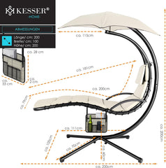 Kesser® Hangstoel met parasol en zitkussens, 200 x 194 100 cm (H/L/B), beige •