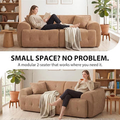 COMHOMA 2-zitsbank, 180 x 86 x 40 cm, vloerbank, bank met rugleuning, kussen en armleuningen, moderne stoffen bank voor woonkamer, appartement, kantoor, geen montage nodig, bruin