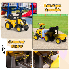 COSTWAY Caterpillar Tractordrager voor kinderen, met afneembare aanhanger, schep en hark, kinderauto met 6 banden, met ledlicht en muziek en claxon, belasting 25 kg, voor kinderen van 1,5 tot 3 jaar