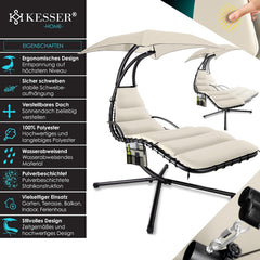 Kesser® Hangstoel met parasol en zitkussens, 200 x 194 100 cm (H/L/B), beige •