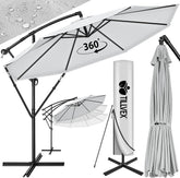 tillvex Aluminium parasol + afdekking Ø 300 cm met zwengel, zweefparasol met standaard en windscherm, tuinparasol, uv-bescherming aluminium, zwengelparasol, marktparasol, waterdicht, 360 graden, grijs