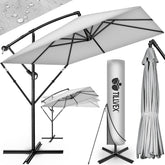 tillvex® Aluminium parasol, rechthoekig, diameter 330 cm, + afdekking met zwengel, rechthoekig, met standaard en windbescherming, tuinparasol, uv-bescherming aluminium, zwengelparasol, marktparasol, grijs