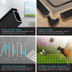 KESSER® Kesser Raamhor - 100x120cm - Vliegenhor - Antraciet