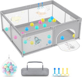 SUBTLETY Babybox, 150 x 180 cm, inklapbare box, 68 cm, hoog, afsluitrooster met anti-botsingsschuim, ademend net en ritssluiting, kruipruimte, speelpen voor kinderen en zuigelingen, grijs