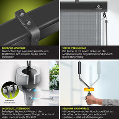 KESSER® Klemluifel - Balkonluifel - Zonwering - 200x250cm - Grijs