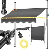 KESSER® Klemluifel met handslinger en led-lichtsnoer, balkonluifel zonder boren, luifel uv-bestendig, in hoogte verstelbaar en waterafstotend, zonwering voor balkon, terras en tuin, 400 cm