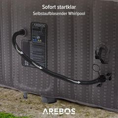 Arebos Spa Whirlpool 2400 W, in-outdoor zwembad, voor 6 personen, 185 x 185 cm, 130 massagejets, 910 l met verwarming, opblaasfunctie met één druk op de knop, inclusief afdekking, bubbelspa en