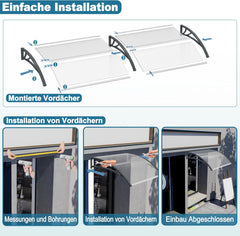 YARDIN Luifel 200x100 cm voor huisdeur, dak van polycarbonaat en aluminium, bescherming tegen weersinvloeden, voor deur- en ingangsdeur, grijs