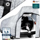 FOLIASOL Schaduwnet auto, 4 x 6 m, aluminium hondennet met ingestanste ringen, 80% uv, aluminium zonwering voor camping en vakantie, zonwering, met bevestiging, hittebescherming, aluminium