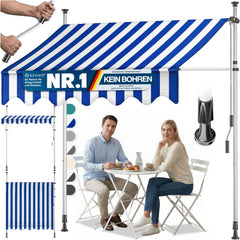 Klemluifel - Balkon luifel - Verticale luifel - 200 cm - Blauw/Wit - KESSER®