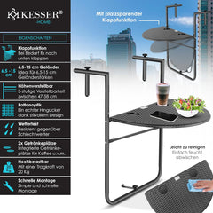KESSER® Balkontafel - Inklapbaar - Hangtafel - Verstelbaar - Antraciet