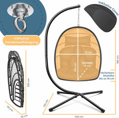 KESSER® Egg Hangstoel met Standaard - Tot 150kg - Antraciet