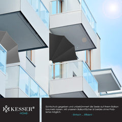 KESSER® opvouwbaar balkonscherm met muurbeugel - 140x140cm - Lichtgrijs •