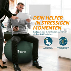 Fitness bal - Yoga bal - Pilates bal - Zwangerschapsbal - 65 cm - Groen - TRESKO
