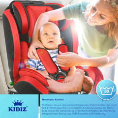 KIDIZ® Autokinderzitje met Isofix, groep 1 + 2 + 3, 9-36 kg, 5-punts veiligheidsgordel, autostoel, kinderzitje, verstelbare hoofdsteun, meegroeiende zitverhoging, 1-12 jaar, stabiel en veilig