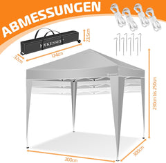 Partytent - opvouwbaar - 3x3 m - Paviljoen - Grijs - KESSER®