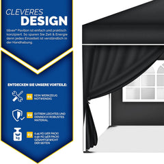 tillvex® 2 x zijwand voor paviljoen, 3 x 3 m, waterafstotend, zijramen en ritssluiting, zijwanden voor tuintent, partytent, 2 stuks, zwart