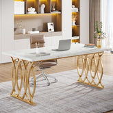 Tribesigns Bureau, computertafel, 160 x 80 x 75 cm, moderne pc-tafel, werktafel, eettafel met goudkleurige poten, voor thuiskantoor, thuis, bureau, vergadertafel, wit en goud