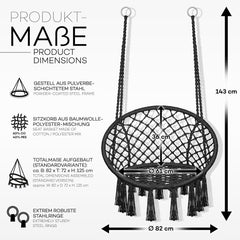 Hangstoel - Binnen & Buiten - Hangschommel - Tot 200kg - Zwart - Tillvex®