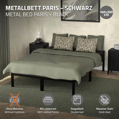 Bedframe met lattenbodem - 140x200 cm - Metaal - Zwart - ML-Design