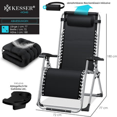 Tuinstoel - Ligstoel - Verstelbaar - Opvouwbaar - Zwart - KESSER®