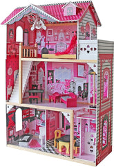 Houten Poppenhuis - Met meubels – Speelhuis - Roze - Infantastic