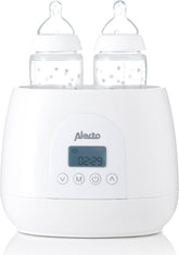 Alecto BW700TWIN - Dubbele digitale Flessenwarmer 500W voor opwarmen, steriliseren en ontdooien - Verwarm 2 flesjes tegelijkertijd - Inclusief stoomkap - Wit •