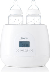 Alecto BW700TWIN - Dubbele digitale Flessenwarmer 500W voor opwarmen, steriliseren en ontdooien - Verwarm 2 flesjes tegelijkertijd - Inclusief stoomkap - Wit •