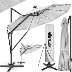 Zweefparasol - Tuinparasol - Parasol 300 cm - Met voet - Met Parasolhoes - Grijs - Tillvex