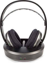 Nedis Draadloze TV-Koptelefoon – Over-Ear – RF – 100 m – 11 uur Batterij – Laadstation – Zilver •