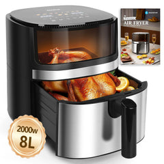 Aigostar Dual Blaze™ XXL Airfryer, 8 liter, 2000 W met kijkvenster, 10 programma's, 3 kookfuncties, 2000 W kijkvenster