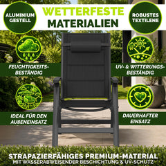 Tillvex Premium tuinstoel met kussen, 1 stuk, antraciet, opvouwbaar, gemaakt van aluminium | Stoel met hoge rugleuning en armleuningen | Verstelbare opvouwbare stoel | Opvouwbare fauteuil voor balkon, tuin en terras