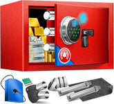 KESSER® Elektrische kluis met vingerafdruk en sleutel S, inclusief noodaccu, elektronische kluis, 3x dubbele boutvergrendeling, vloer wandkluis, meubelkluis, pantserkast met cijferslot, rood