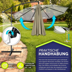 Tillvex® Parasol - Zweefparasol - Ø350cm - 360° Draaibaar - Bruin