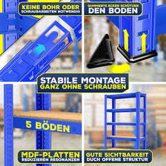 MASKO® Opbergrek - Stellingkasten - Set van 2 - Tot 875kg - Blauw •