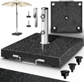 tillvex® Granit Parasolstandaard met wielen en transportgreep, 27 kg, vierkant, parasolvoet met roestvrijstalen buis, balkonparasolstandaard voor parasolstokken 16-48 mm en 250 cm diameter