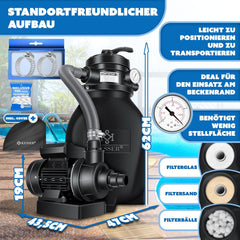 KESSER® Zandfilter - Zandfilterpomp - 10200L/u - Zwart