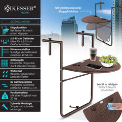 KESSER® Balkontafel - Inklapbaar - Hangtafel - Verstelbaar - Bruin