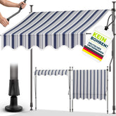 tillvex Klemluifel met handslinger, voor balkon, balkonluifel zonder boren, luifel uv-bestendig en in hoogte verstelbaar, zonwering, terras en tuin, waterdicht (blauw-grijs, 350 cm)