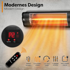 TRESKO Infrarood warmtestraler, 2500 W, met afstandsbediening, met 3 warmtestanden, terrasstraler, binnen en buiten, wand-infraroodstraler met led-display •