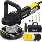 MASKO® Polijstmachine XXL-set 900 W excentrische polijstmachine 6 snelheden hoekpolijstmachine met 5 polijstsponzen 150 mm + tas afneembare D-handgreep en zijgreep, 3 m kabel, polijsten auto boot