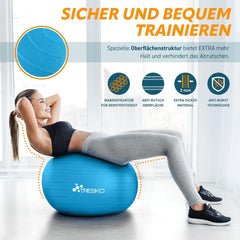 Fitness bal - Yoga bal - Pilates bal - Zwangerschapsbal - 65cm - Blauw
