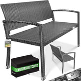 KESSER® Tuinbank, polyrotan, 2-zits, weerbestendig, uv-bestendig, tot 320 kg belastbaar, balkonbank, 125 x 62 x 90 cm, tuinmeubelen met cover en ergonomische armleuningen voor 2 personen, antraciet