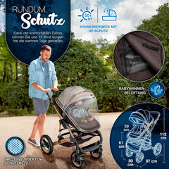Kinderwagen 3 in 1 - Buggy - Wandelwagen - Kinderbuggy - Bruin/Goud - KIDUKU®